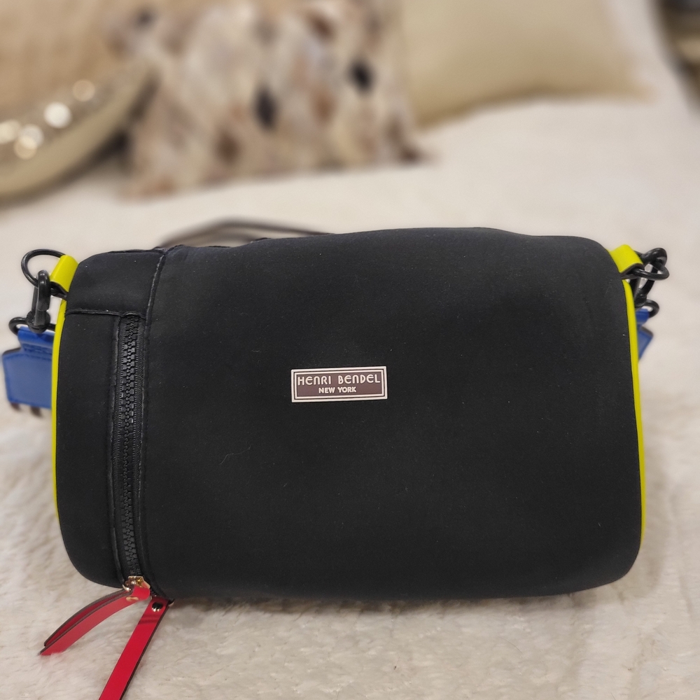 Henri Bendel Black Crossbody Cooler Bag with Neon Trim